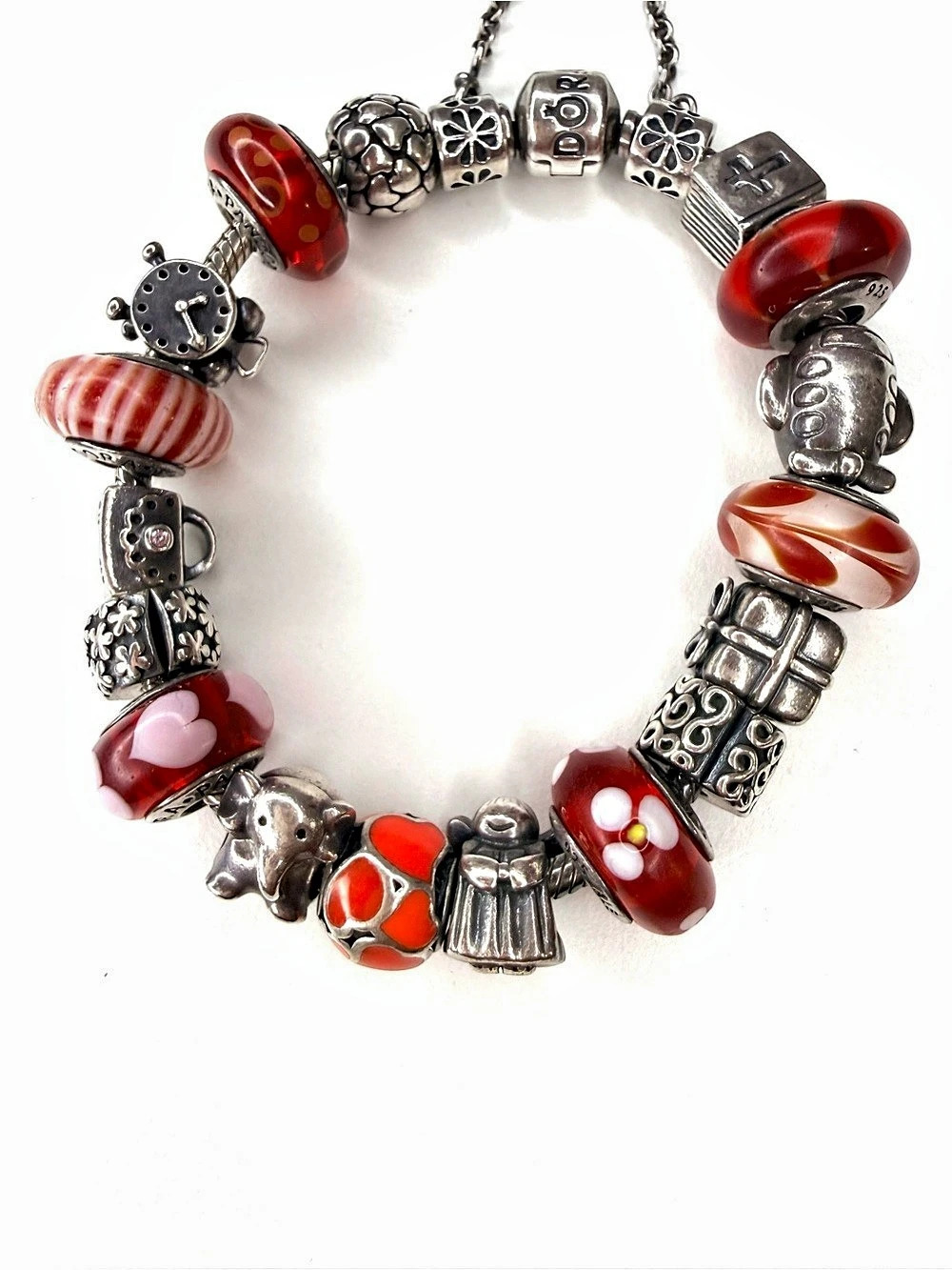 Pandora Red & Silver Charm Bead Bracelet